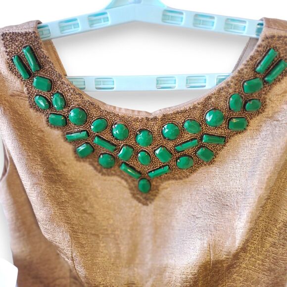 Shoshanna Gold Metallic Brocade Dress Jeweled Collar Woman's Sz 0 The RealReal - Picture 4 of 16